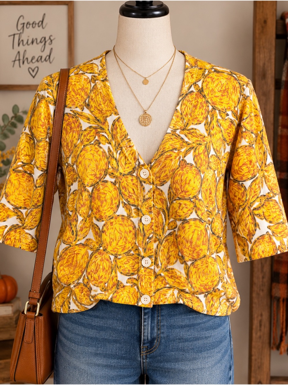 Tabitha Women’s L Botanical Print Cardigan 100% Cotton Button Front Retro